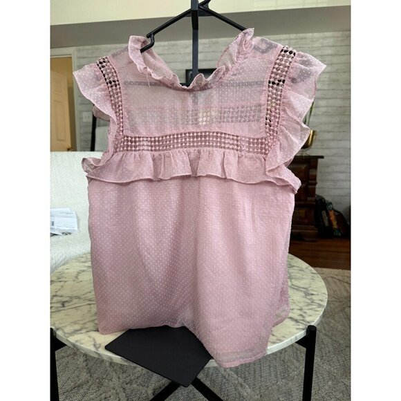 BB Dakota Roslyn Swiss Dot Victorian Blouse Pink Ruffle Women's Size M - Picture 2 of 6